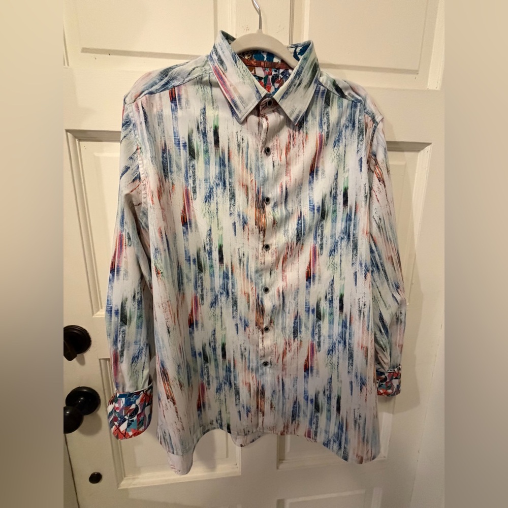 Robert Graham Splash of Color Multicolor Abstract Print Button-Up Shirt Sz